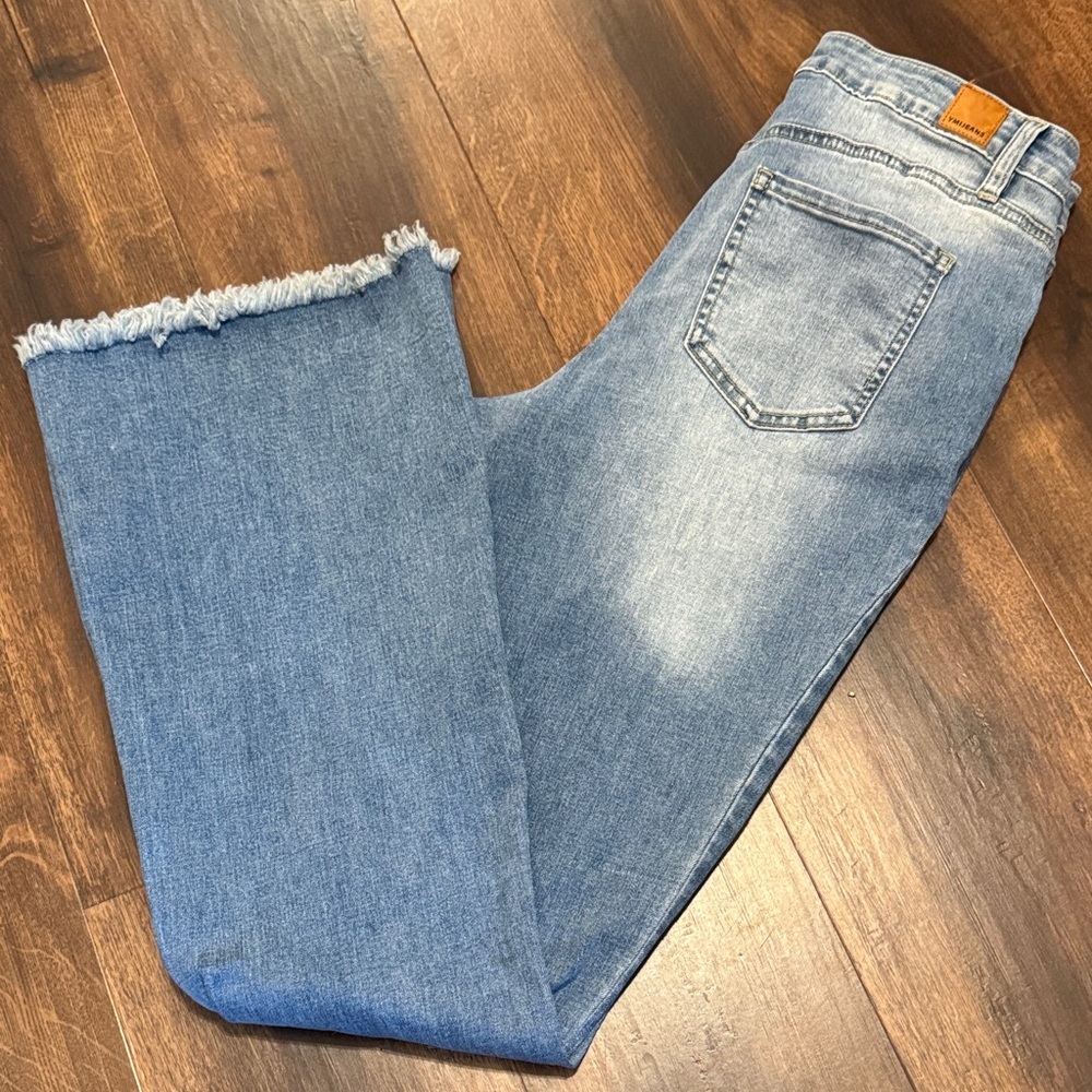 YMI Light Blue Distressed Frayed Hem Flared Denim Jeans
